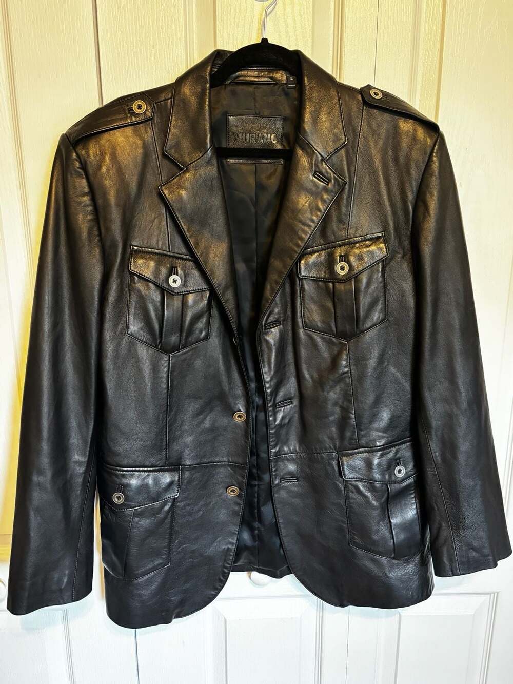 Murano Men's Genuine Leather Four-Pocket Safari Field Jacket, Size Large